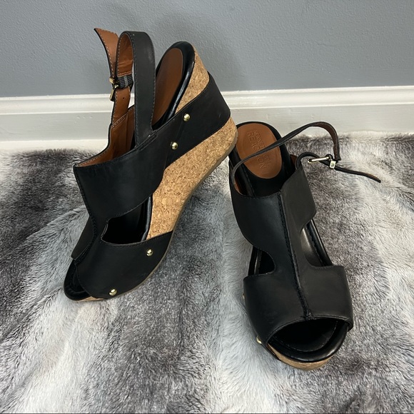 Kenneth Cole Reaction Black Leather Cork Wedges Size 8 - Picture 8 of 9